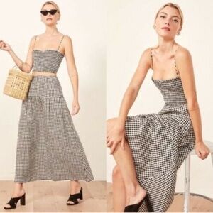 Reformation two piece kitty set black, and white gingham.